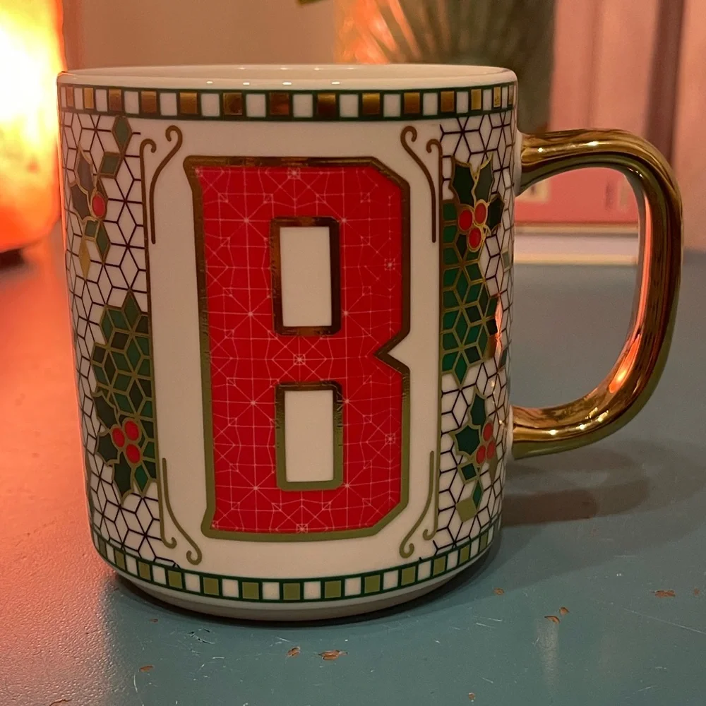 Monogram “B” Festive 14oz Creative Crate Mug–Anthropologie Bistro Tile Inspired